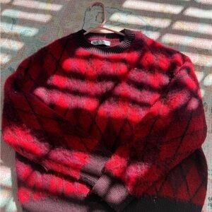 Zara Red Argyle Sweater